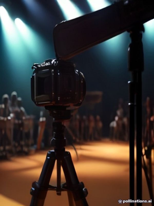 Event stage with professional video camera filming a live audience